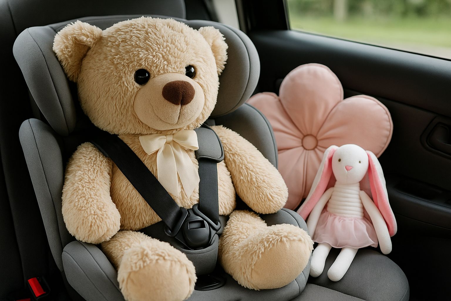 Interieur van een Renault Kangoo met aangepaste, kindvriendelijke zitplaatsen en opbergruimte.